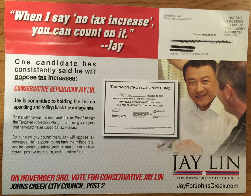 Jay Lin: Violated his Taxpayer Protection Pledge