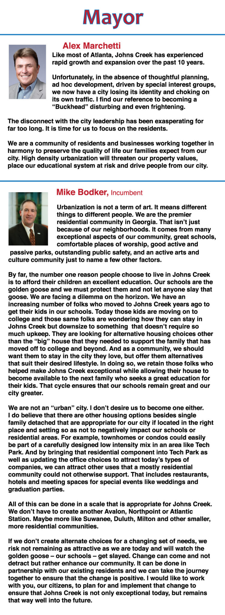 Ask the Mayor Candidates: Thoughts on urbanization in Johns Creek? 
