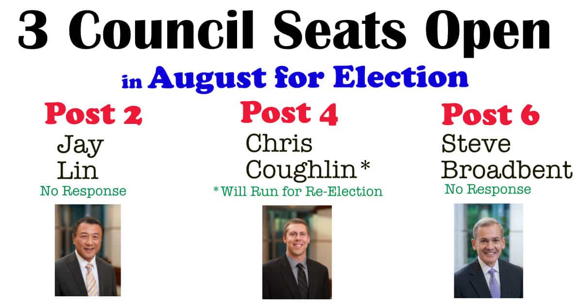 3 Council seats open in August 2019