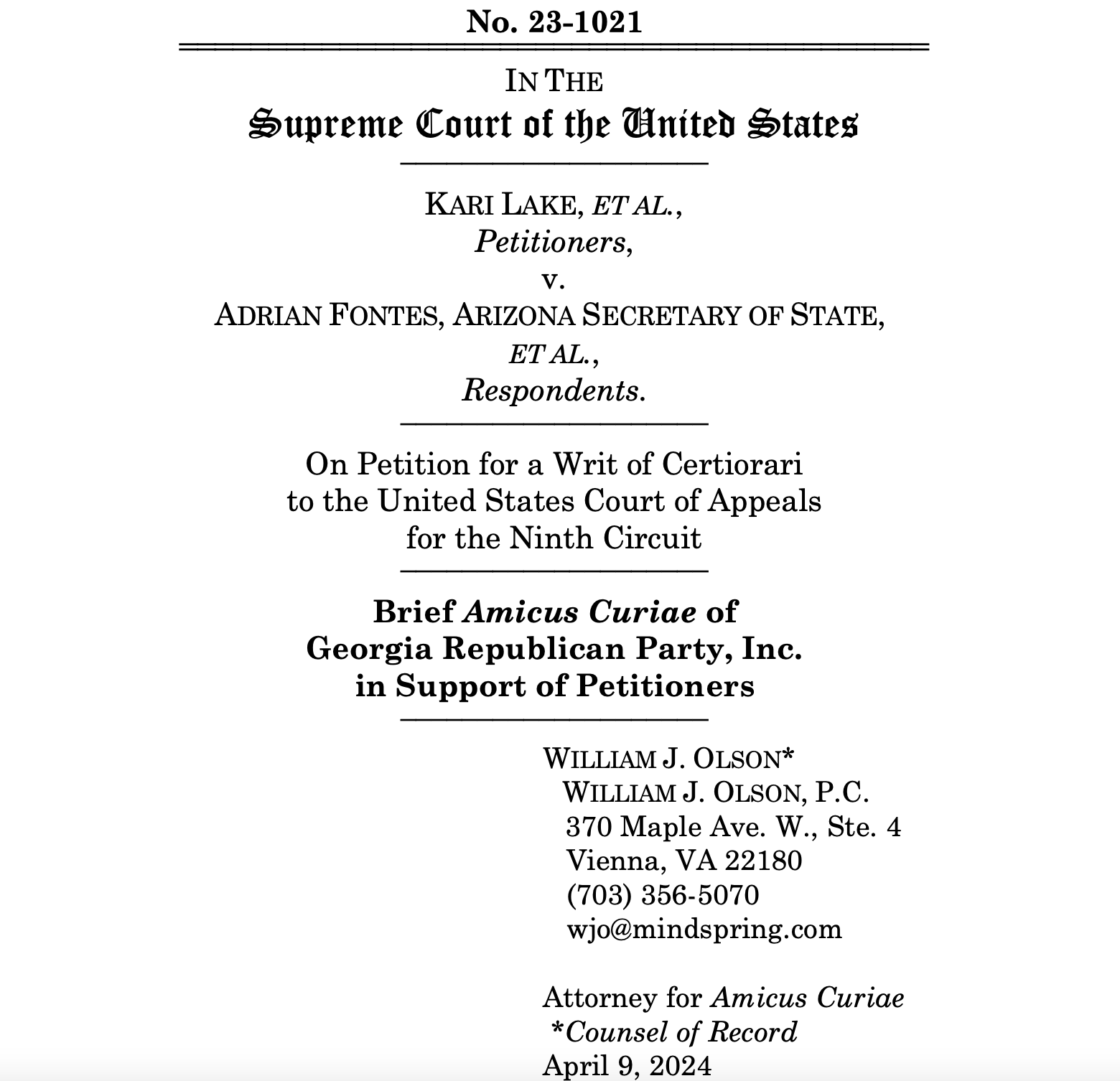 The Georgia Republican Party has filed an amicus brief in the Arizona election fraud case for the 2022 cycle which saw the election of Katie Hobbs as governor in an obvious fraudulent manner.